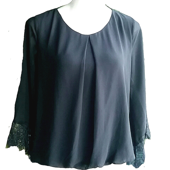 BCX Black Front Pleat Lace Detail Top Size Large - Picture 1 of 9